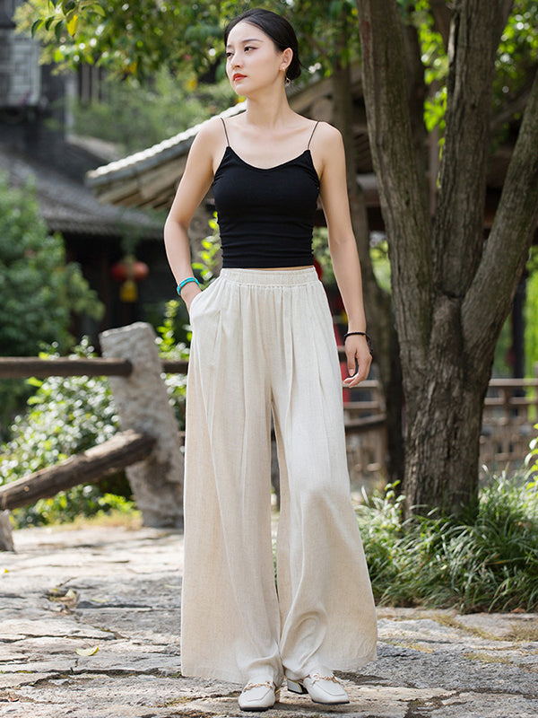 Casual Wide Leg Pleated Loose Solid Color Pants