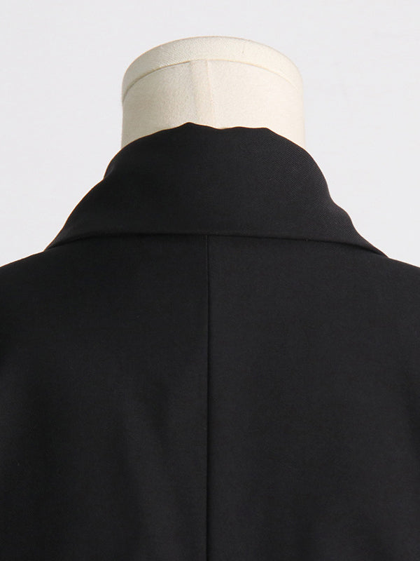 Buckle Gauze See-Through Solid Color Split-Joint Long Sleeves Notched Collar Blazer