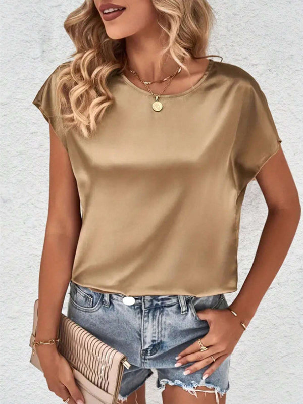 Solid Color Batwing Sleeves Loose Round-Neck T-Shirts Tops