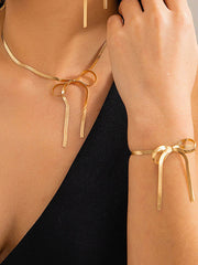 Bowknot Chains Shiny Bracelet Accessories + Necklaces Accessories Two Pieces
