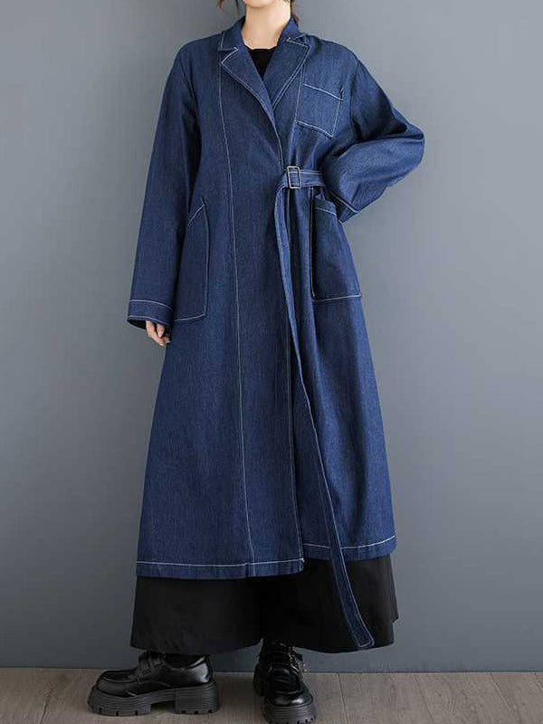 Buckle Pockets Solid Color Split-Joint Long Sleeves Loose Notched Collar Trench Coats Outerwear