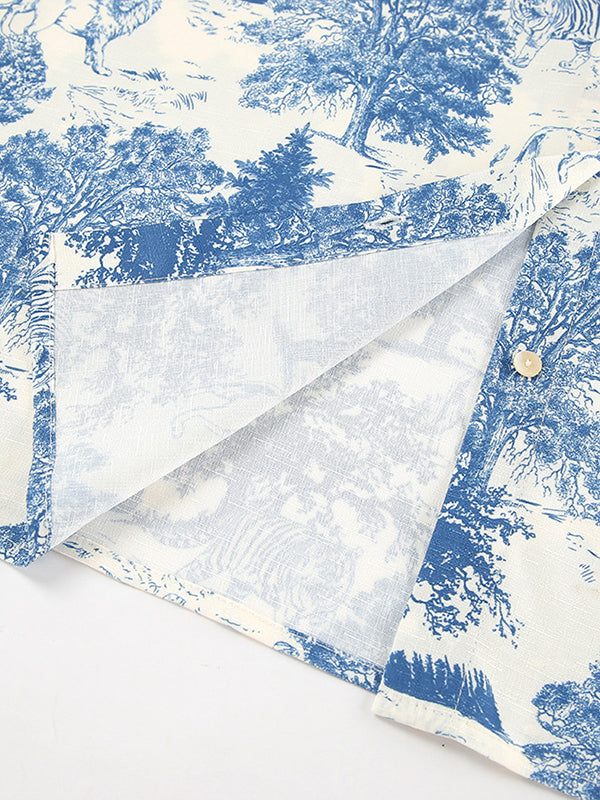 Floral Printed Pleated Split-Joint Loose Puff Sleeves Stand Collar Blouses&Shirts Tops