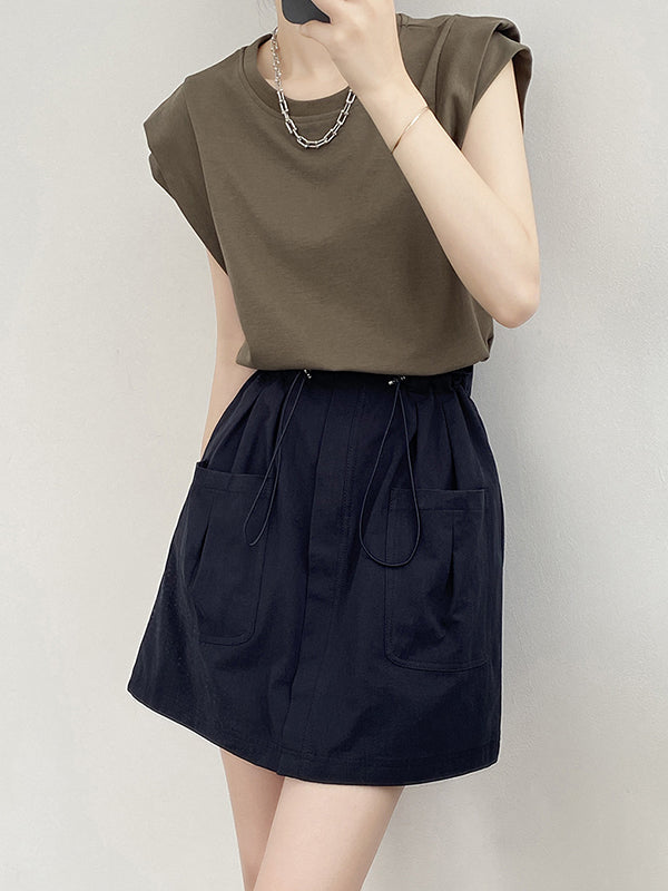 Split-Joint Loose Sleeveless Round-neck T-Shirts Tops