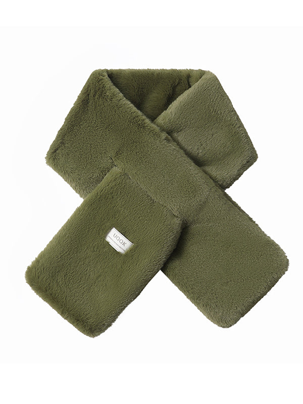 Casual Faux Fur Keep Warm Solid Color Cross Plush Shawl&Scarf