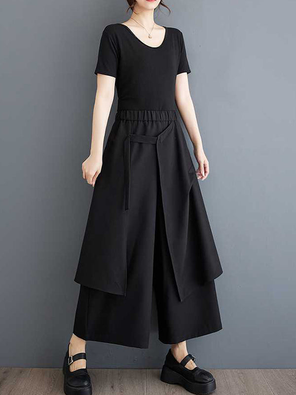 Elasticity Pockets Solid Color High Waisted Loose Trousers Ninth Pants