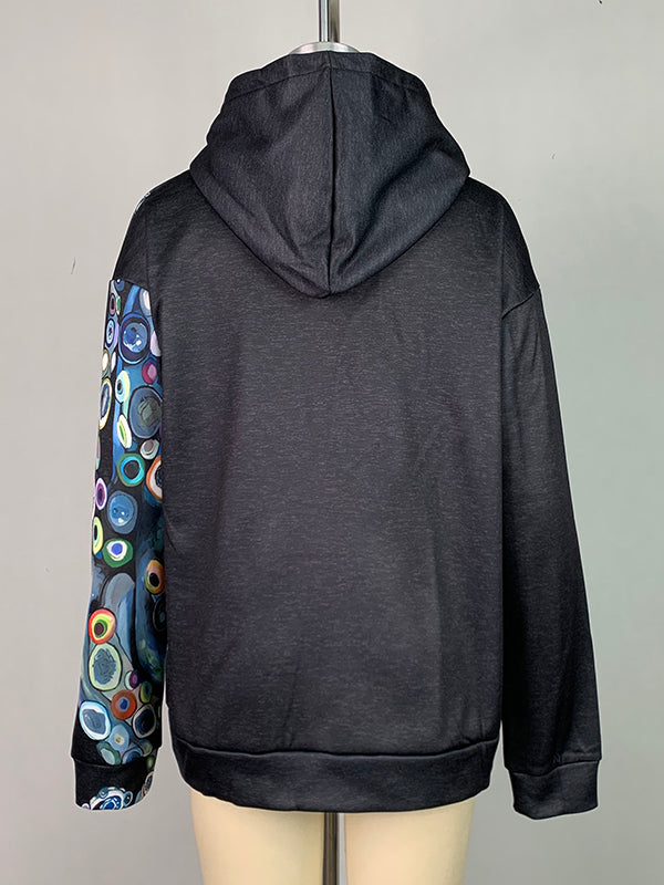 Printed Long Sleeves Hooded Hoodies Tops