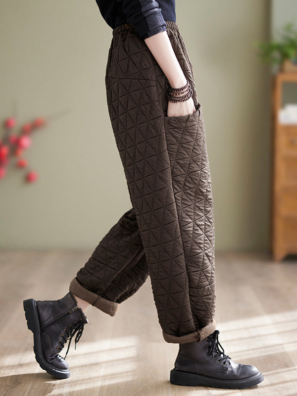 Elasticity Quilted Split-Joint Harem Pants High Waisted Trousers Pants