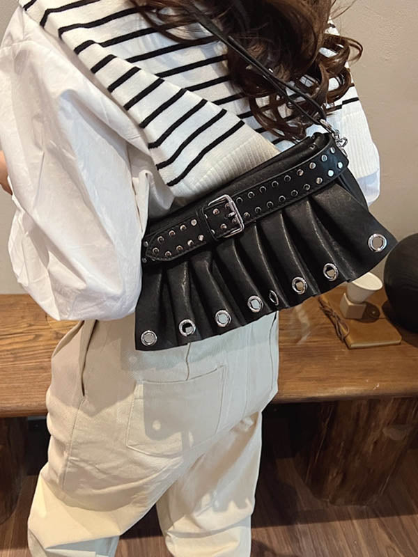 Geometric Pleated Zipper Shoulder Bags Handbags