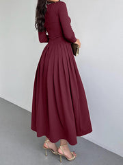 Asymmetric Pleated Solid Color Split-Joint A-Line Bodycon One-Shoulder Maxi Dresses