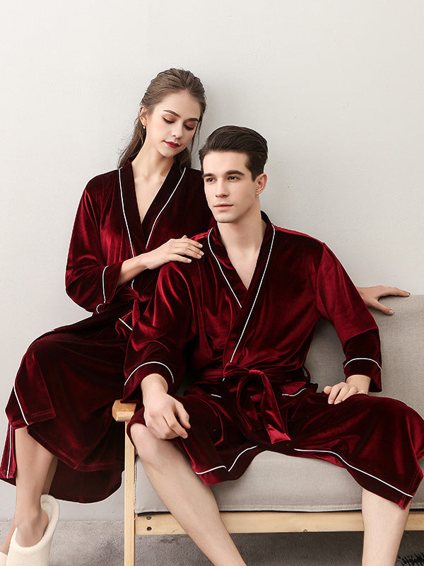 Comfortable Solid Bandage V-Neck Pajama Robe