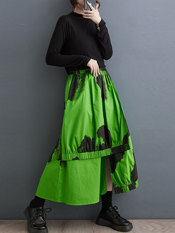 Asymmetric Elasticity Pleated Split-Joint High Waisted Loose Skirts