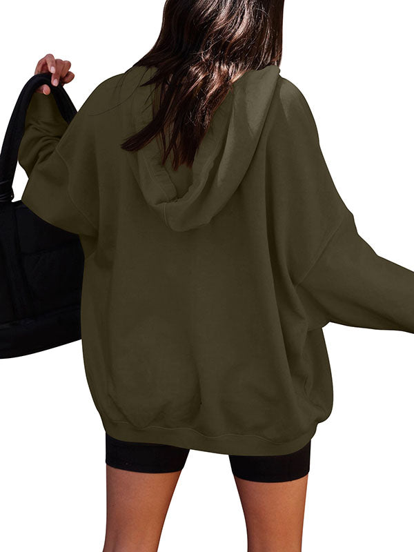 Solid Color Split-Joint Batwing Sleeves Loose Hooded Hoodies Tops
