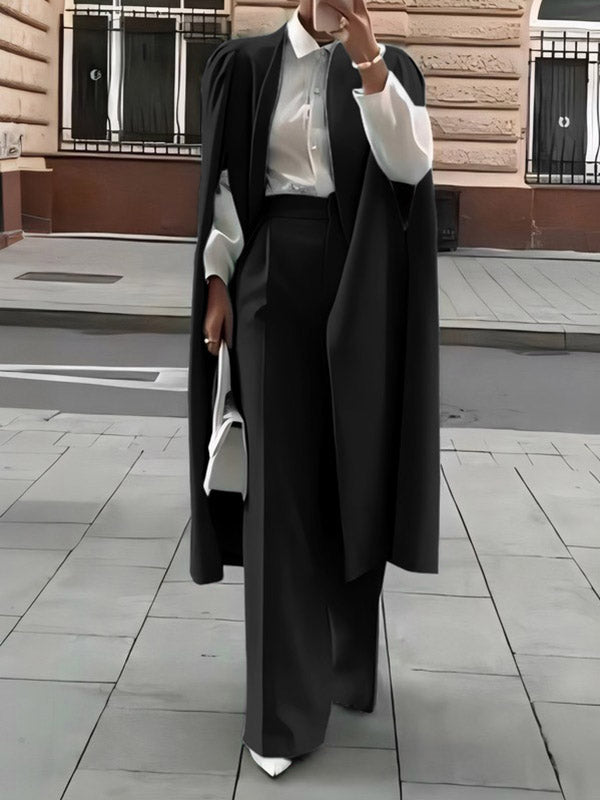 Pleated Solid Color Split-Joint Loose Outerwear Cape