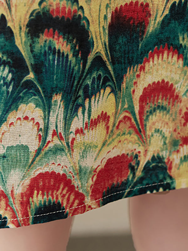 Printed Split-Joint Loose Short Sleeves Round-neck Midi Dresses