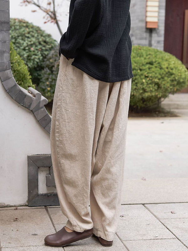Simple Casual Loose Solid Color Ramie Cotton Pants