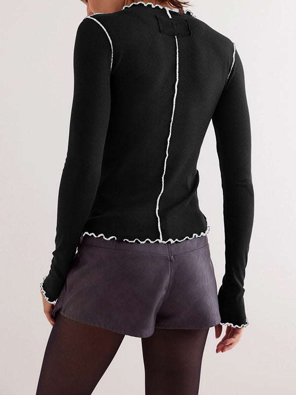 Solid Color Long Sleeves Skinny Round-Neck T-Shirts