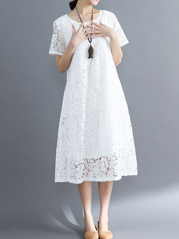 Embroidered Hollow Solid Dress