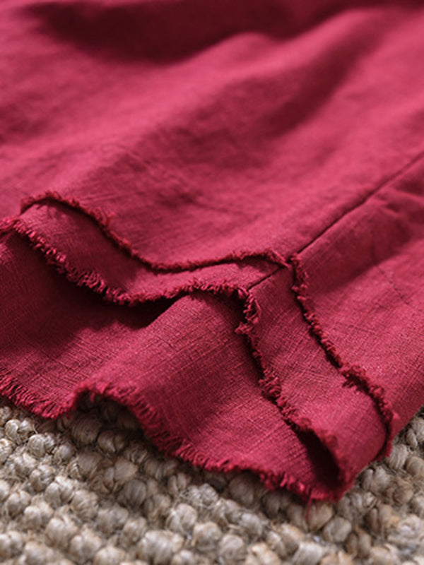 Fringed Solid Color Loose Sleeveless Round-Neck Vest Top