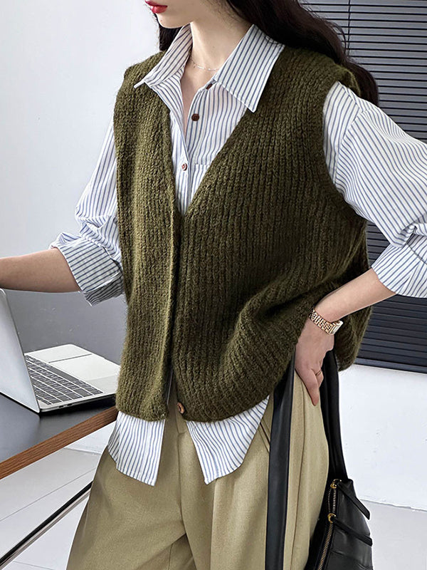 Buttoned Pockets Striped Long Sleeves Loose Lapel Blouses&Shirts Tops