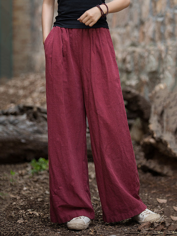 Elasticity Solid Color Wide Leg Trousers Pants