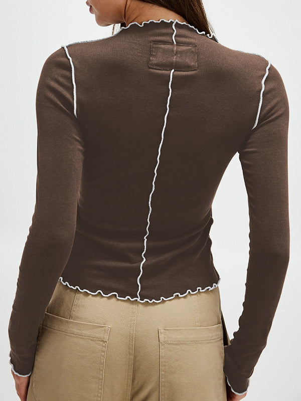 Solid Color Long Sleeves Skinny Round-Neck T-Shirts