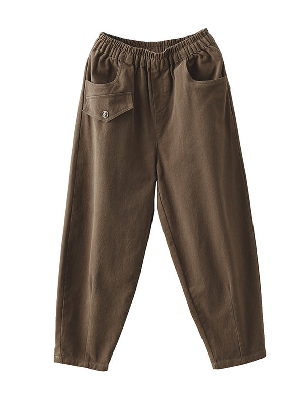 Artistic Retro Loose Solid Color Elasticity Casual Harem Pants Bottoms