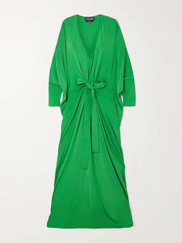 Batwing Sleeves Loose Solid Color V-Neck Maxi Dresses