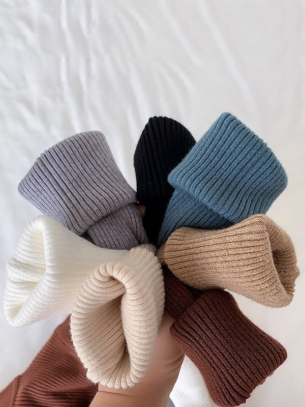 Solid Color Split-Joint Long Sleeves Skinny High Neck Sweater Tops