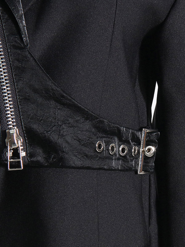 Asymmetric Solid Color Split-Joint Zipper Irregularity Long Sleeves Notched Collar Outerwear Blazer