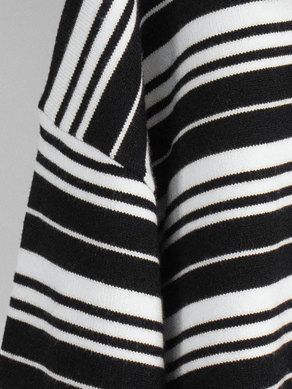 Split-Joint Striped Long Sleeves Lapel Sweater Tops