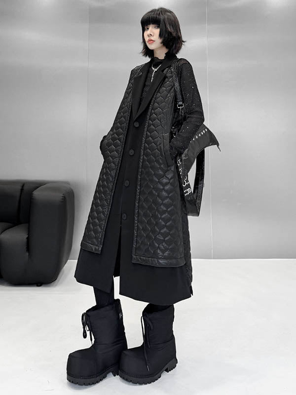 Buttoned Plaid Pockets Solid Color Split-Joint Loose Sleeveless Notched Collar Padded Vest Outerwear