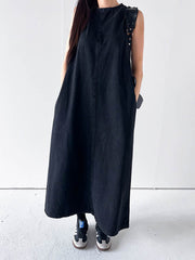 Pockets Solid Color Tied A-Line Loose Round-Neck Maxi Dresses