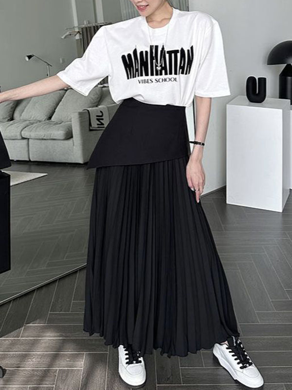 Contrast Color Pleated Split-Joint A-Line Loose Skirts Bottoms