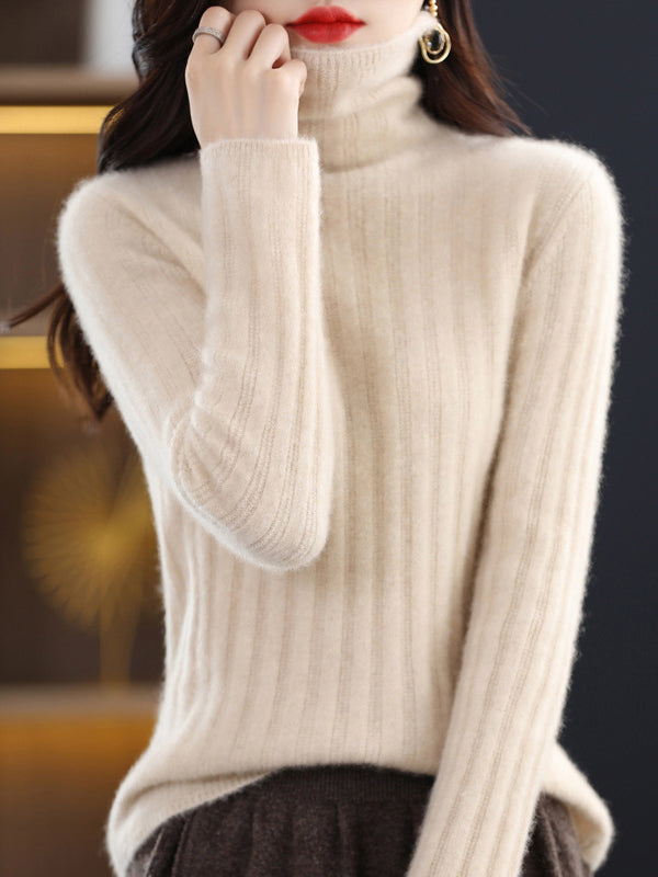 Keep Warm Solid Color Long Sleeves Skinny High Neck Sweater Tops Pullovers