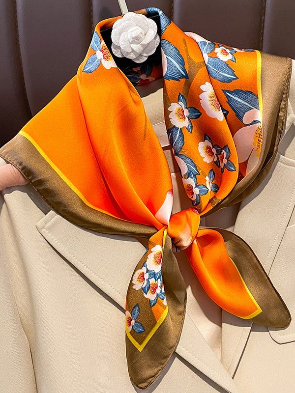 Floral Printed Contrast Color Shawl&Scarf