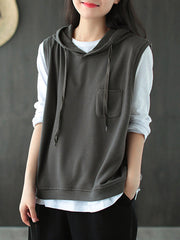 Artistic Retro Solid Hooded Vest