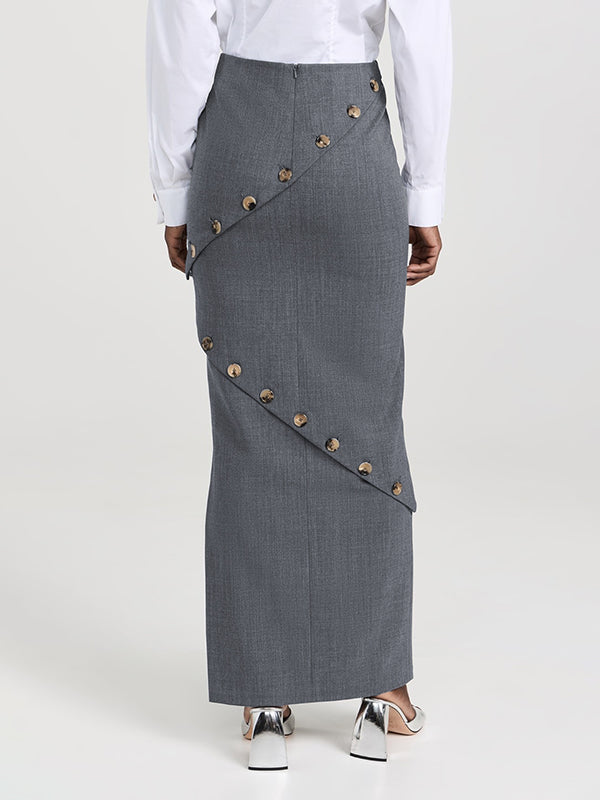 Asymmetric Buttoned Split-Joint Split-side Zipper High Waisted Skirts Bottoms