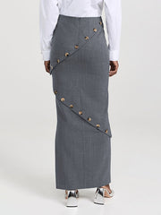 Asymmetric Buttoned Split-Joint Split-side Zipper High Waisted Skirts Bottoms