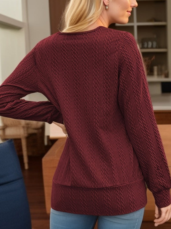 Solid Color Split-Joint Long Sleeves Loose Square-Neck T-Shirts Tops