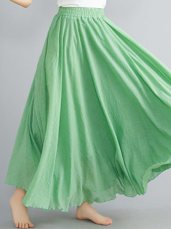 Elasticity Pleated Solid Color A-Line Loose Skirts