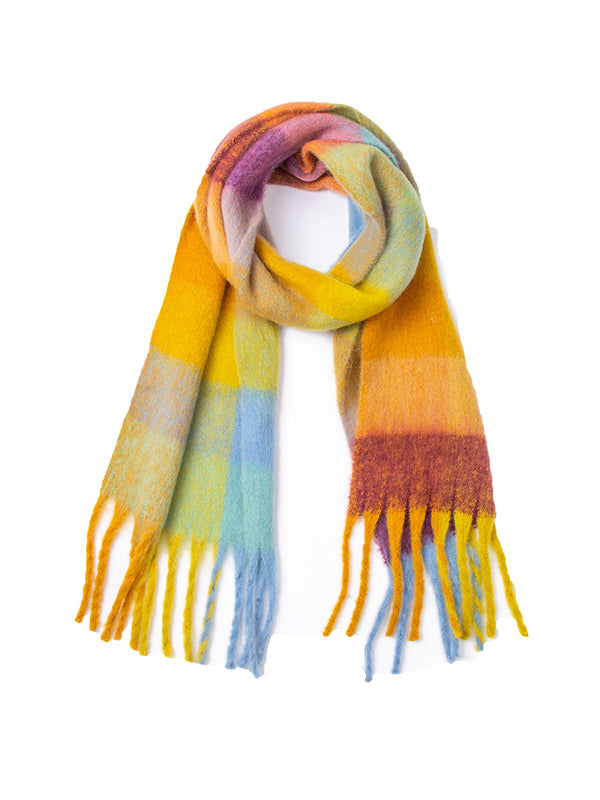 Keep Warm Multi-Colored Plaid Tasseled Thick Shawl&Scarf