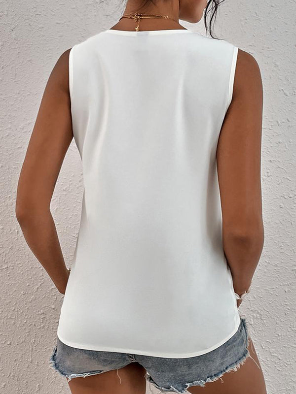 Split-Joint Loose Sleeveless V-Neck Vest Top Blouses