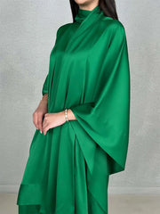 Batwing Sleeves Loose Solid Color Stand Collar T-Shirt Tops&Pants Two Pieces Set