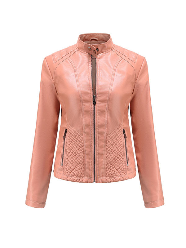 Buttoned Pockets Split-Joint Zipper Long Sleeves Plus Size Stand Collar Outerwear Jackets