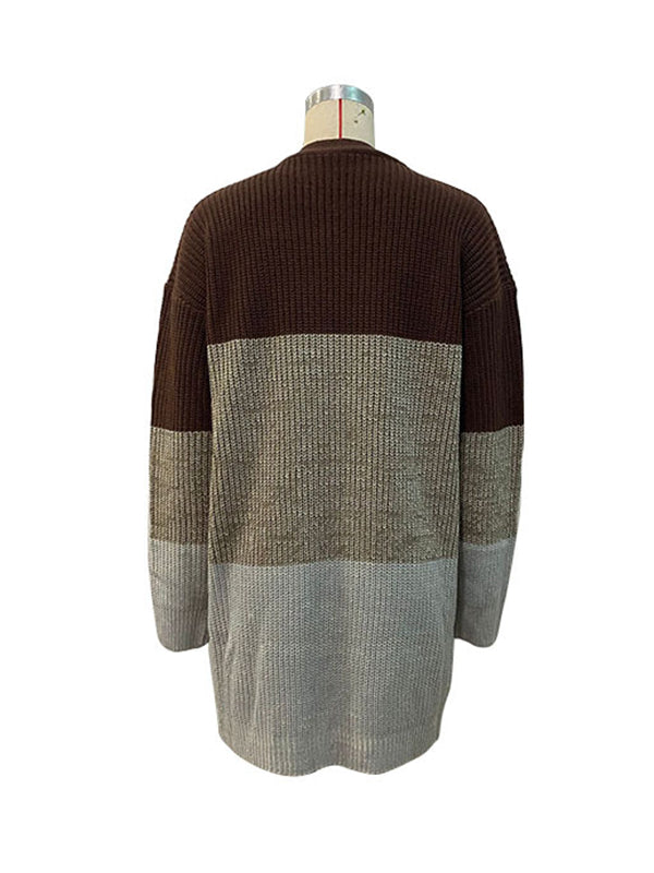 Contrast Color Long Sleeves Loose Cardigan