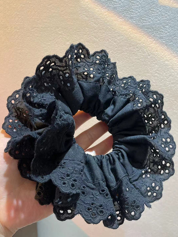 Hollow Pleated Solid Color Split-Joint Tiered Scrunchy Hair Accessories