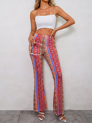 Elasticity Printed Split-Joint High Waisted Skinny Trousers Pants
