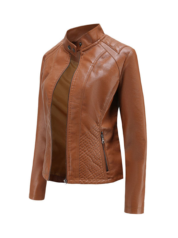 Buttoned Pockets Split-Joint Zipper Long Sleeves Plus Size Stand Collar Outerwear Jackets