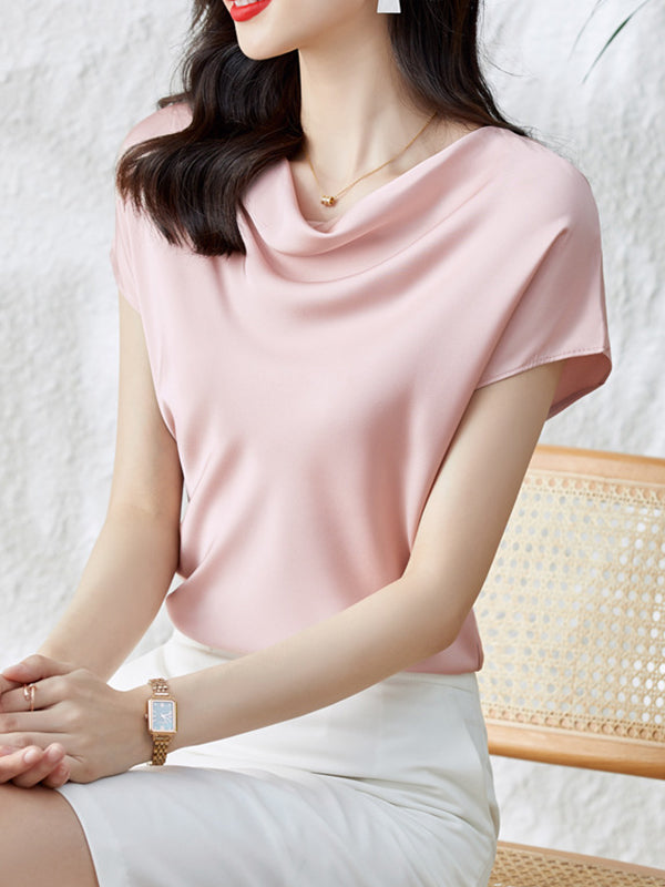 Solid Color Loose Short Sleeves One-Shoulder T-Shirts Tops