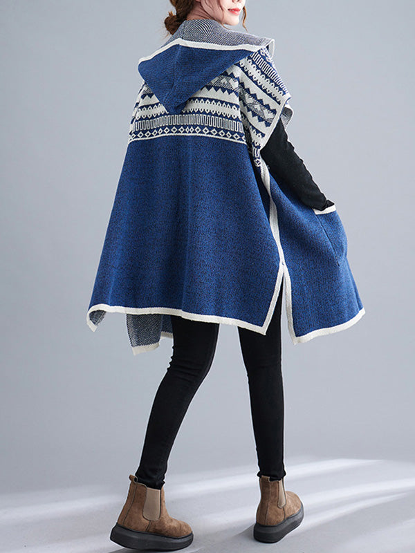Artistic Retro Loose Casual With Pocket Hooded Short Sleeves Cardigan Outwear